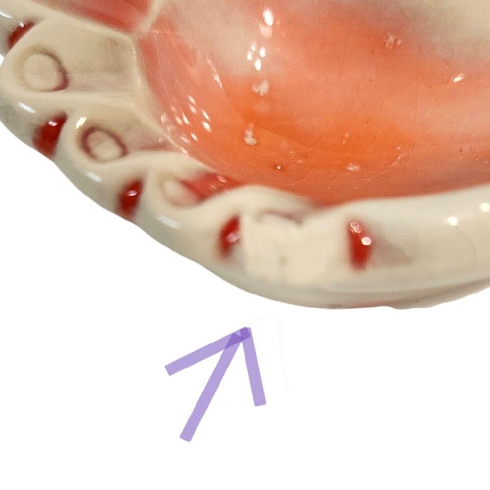 Vintage Ceramic Feet Ashtray Trinket Dish Toes Orange and White 3.5" wide / tall - Picture 4 of 4